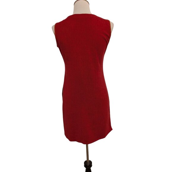 Westside Womens Sz M Red Aztec Geometric Embroidered Sleeveless Tunic Top Dress - Picture 4 of 11